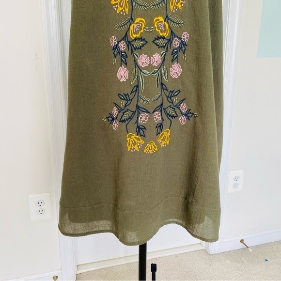 Miami Bohemian Sleeveless Embroidered Dress size Large Green Halter Key hole - Picture 5 of 16